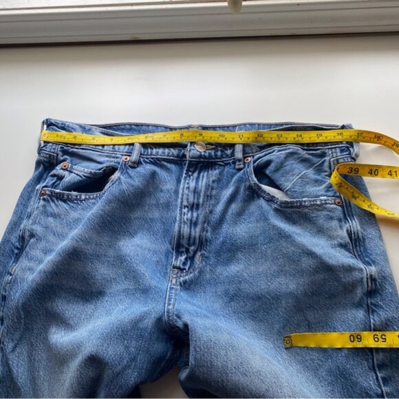 AE Dreamy Drape Super High-Waisted Baggy Wide-Leg Jean Woman 12 Blue Distressed - Picture 12 of 16